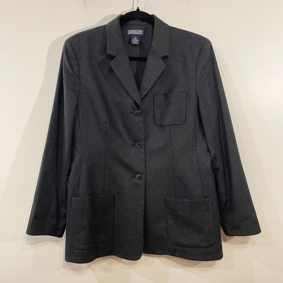 EUC Vtg Wool Cashmere Blazer Lands' End Charcoal 10P - Picture 1 of 6